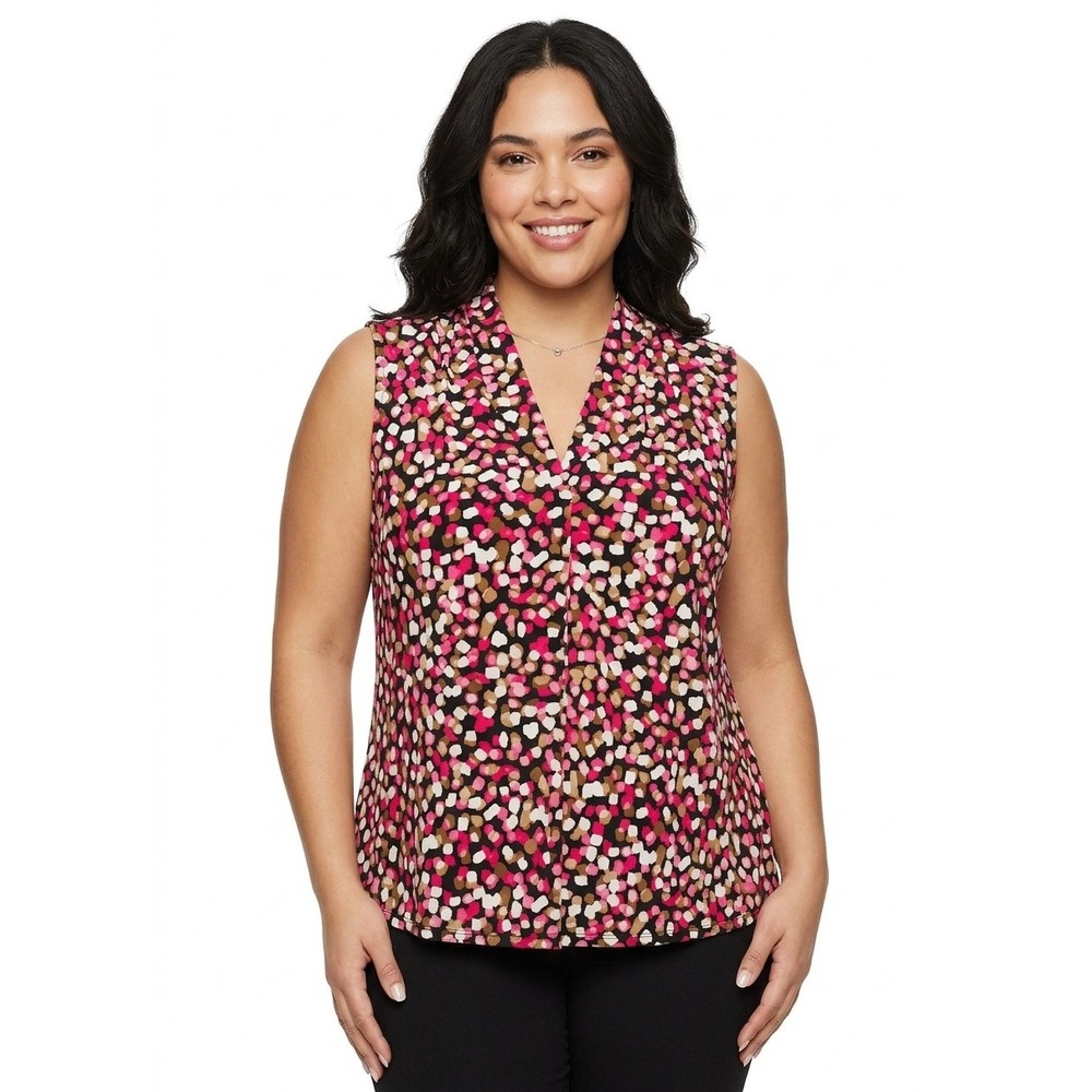 Calvin Klein Blouse Pink Geometric Mosaic Sleeveless V-Neck Top - 1X